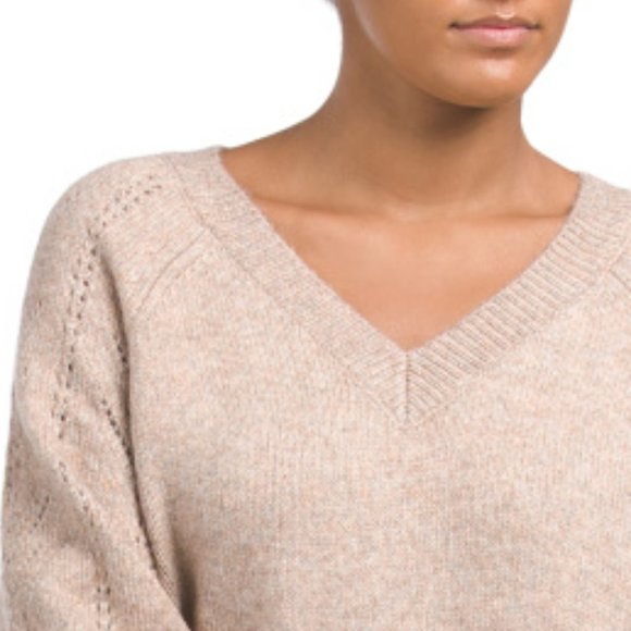 ELIE BY ELIE TAHARI V-neck  Pointelle Sleeve Sweater 291tn - Picture 3 of 4